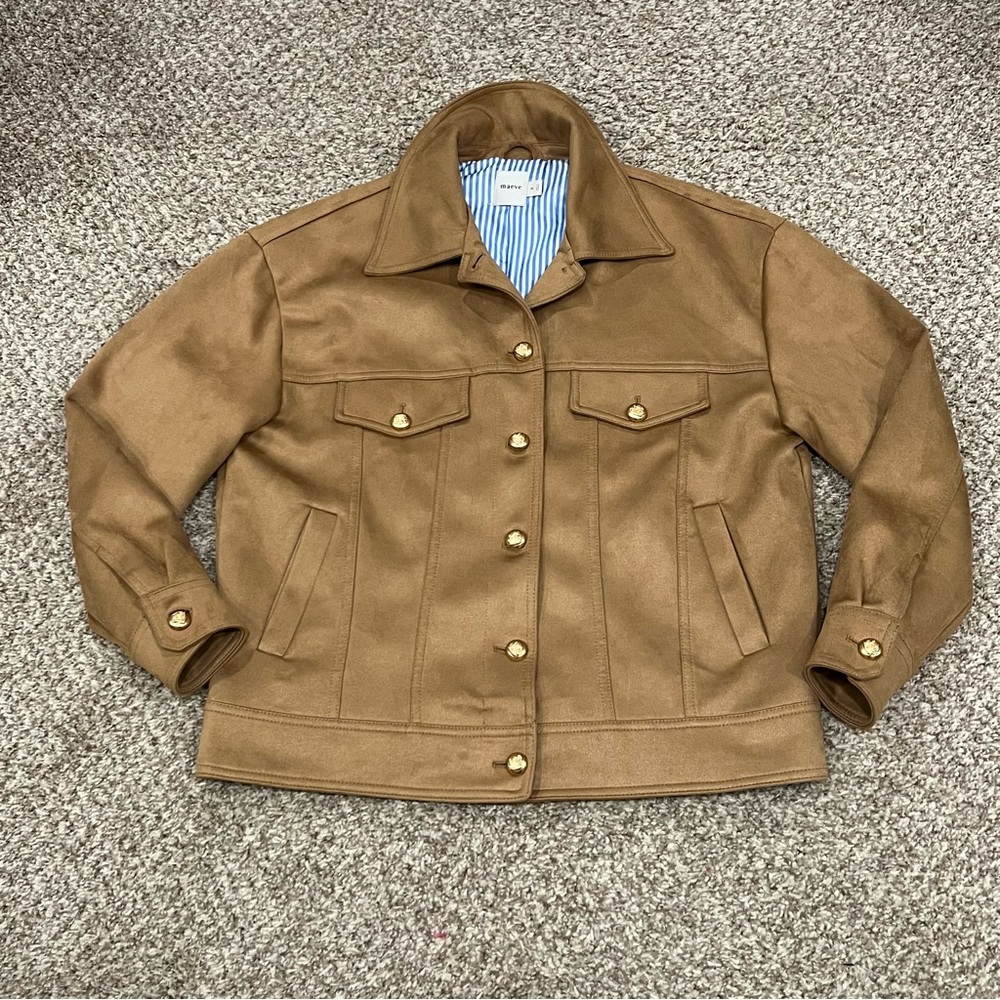 Anthropologie Maeve tan suede feel coat with gold buttons